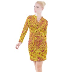 Red Yellow Abstract Wallpapers Abstracts Liquids Button Long Sleeve Dress by Uceng