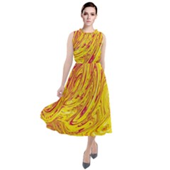 Red Yellow Abstract Wallpapers Abstracts Liquids Round Neck Boho Dress by Uceng