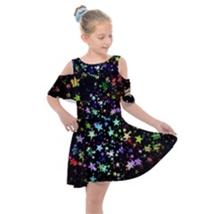 Christmas Star Gloss Lights Light Kids  Shoulder Cutout Chiffon Dress by Uceng