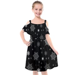 Christmas Snowflake Seamless Pattern With Tiled Falling Snow Kids  Cut Out Shoulders Chiffon Dress by Uceng