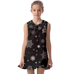 Christmas Snowflake Seamless Pattern With Tiled Falling Snow Kids  Pilgrim Collar Ruffle Hem Dress by Uceng