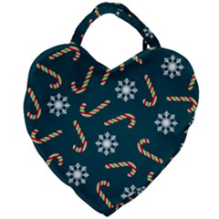 Christmas Seamless Pattern With Candies Snowflakes Giant Heart Shaped Tote by Uceng