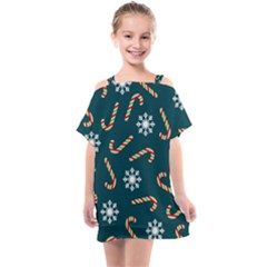 Christmas Seamless Pattern With Candies Snowflakes Kids  One Piece Chiffon Dress by Uceng