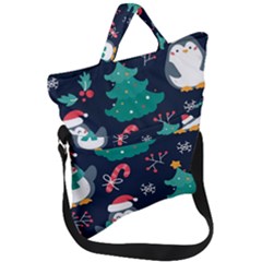 Colorful Funny Christmas Pattern Fold Over Handle Tote Bag by Uceng