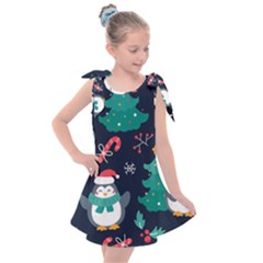 Colorful Funny Christmas Pattern Kids  Tie Up Tunic Dress by Uceng