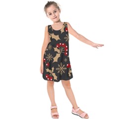 Christmas Pattern With Snowflakes Berries Kids  Sleeveless Dress by Uceng