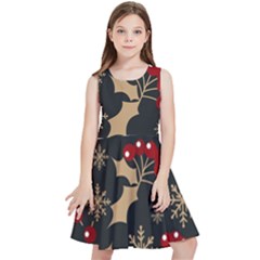 Christmas Pattern With Snowflakes Berries Kids  Skater Dress by Uceng