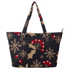 Christmas Pattern With Snowflakes Berries Full Print Shoulder Bag by Uceng