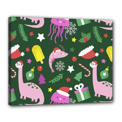 Dinosaur Colorful Funny Christmas Pattern Canvas 20  X 16  (stretched) by Uceng