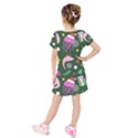 Dinosaur Colorful Funny Christmas Pattern Kids  Short Sleeve Velvet Dress View2