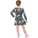 Dinosaur Colorful Funny Christmas Pattern Kids  Long Sleeve Velvet Dress View2