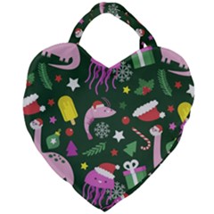 Dinosaur Colorful Funny Christmas Pattern Giant Heart Shaped Tote by Uceng