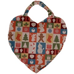 Cute Christmas Seamless Pattern Vector  - Giant Heart Shaped Tote by Uceng