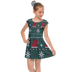 Beautiful Knitted Christmas Pattern Kids  Cap Sleeve Dress by Uceng