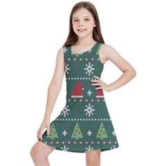 Beautiful Knitted Christmas Pattern Kids  Lightweight Sleeveless Dress by Uceng