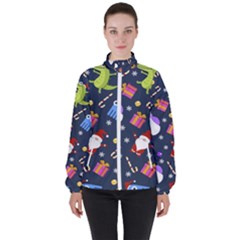 Colorful Funny Christmas Pattern Women s High Neck Windbreaker by Uceng