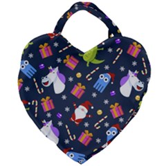 Colorful Funny Christmas Pattern Giant Heart Shaped Tote by Uceng