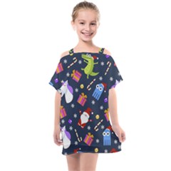 Colorful Funny Christmas Pattern Kids  One Piece Chiffon Dress by Uceng