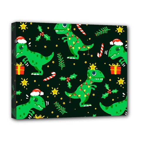 Christmas Funny Pattern Dinosaurs Deluxe Canvas 20  X 16  (stretched) by Uceng