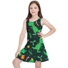 Christmas Funny Pattern Dinosaurs Kids  Lightweight Sleeveless Dress by Uceng