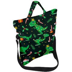 Christmas Funny Pattern Dinosaurs Fold Over Handle Tote Bag by Uceng