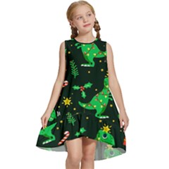 Christmas Funny Pattern Dinosaurs Kids  Frill Swing Dress by Uceng