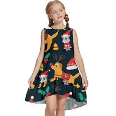 Funny Christmas Pattern Background Kids  Frill Swing Dress by Uceng