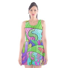 Colorful Stylish Design Scoop Neck Skater Dress by gasi