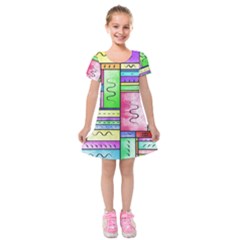 Colorful Pattern Kids  Short Sleeve Velvet Dress by gasi