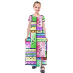 Colorful Pattern Kids  Short Sleeve Maxi Dress by gasi