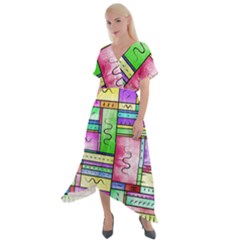 Colorful Pattern Cross Front Sharkbite Hem Maxi Dress by gasi