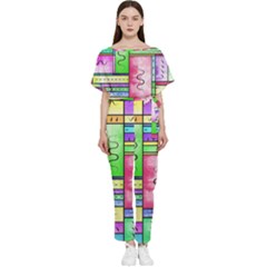 Colorful Pattern Batwing Lightweight Chiffon Jumpsuit by gasi