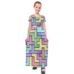 Colorful Stylish Design Kids  Short Sleeve Maxi Dress by gasi