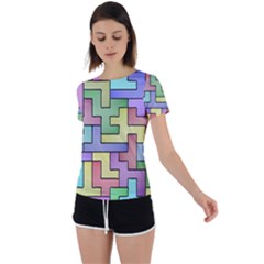 Colorful Stylish Design Back Circle Cutout Sports Tee by gasi