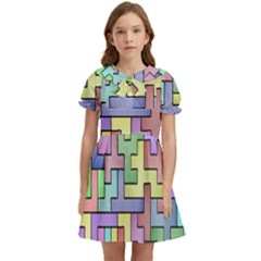 Colorful Stylish Design Kids  Bow Tie Puff Sleeve Dress by gasi