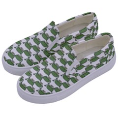 Funny Frog Cartoon Drawing Motif Pattern Kids  Canvas Slip Ons by dflcprintsclothing