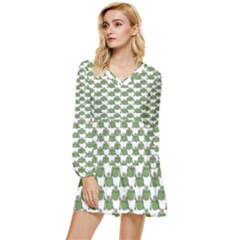 Funny Frog Cartoon Drawing Motif Pattern Tiered Long Sleeve Mini Dress by dflcprintsclothing