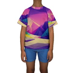 Abstract Geometric Landscape Art 3d Render Kids  Short Sleeve Swimwear by Pakemis