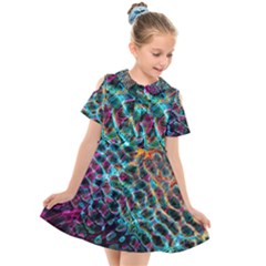 Fractal Abstract Waves Background Wallpaper Kids  Short Sleeve Shirt Dress by Pakemis