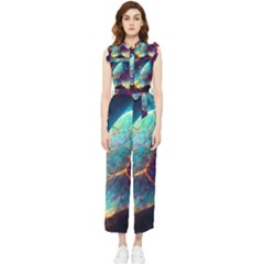 Abstract Galactic Women s Frill Top Chiffon Jumpsuit by Ravend