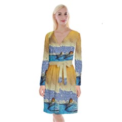 Abstract Painting Art Texture Long Sleeve Velvet Front Wrap Dress by Ravend