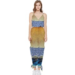 Abstract Painting Art Texture Sleeveless Tie Ankle Chiffon Jumpsuit by Ravend