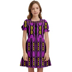 Purple And Yellow Circles On Black Kids  Puff Sleeved Dress by FunDressesShop