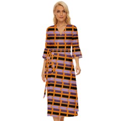 Purple And Black Rectangles Orange Midsummer Wrap Dress by FunDressesShop