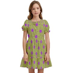 Purple Stars Pattern Kids  Puff Sleeved Dress by FunDressesShop