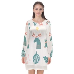 Reindeer Stars Socks Stick Candy Cane Long Sleeve Chiffon Shift Dress  by artworkshop