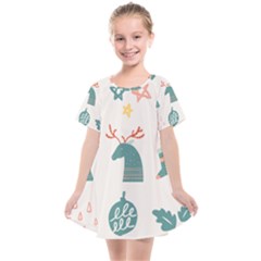 Reindeer Stars Socks Stick Candy Cane Kids  Smock Dress by artworkshop