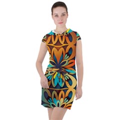 Orange, Turquoise And Blue Pattern  Drawstring Hooded Dress by Sobalvarro