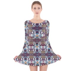 Multicolored Ornate Decorate Pattern Long Sleeve Velvet Skater Dress by dflcprintsclothing