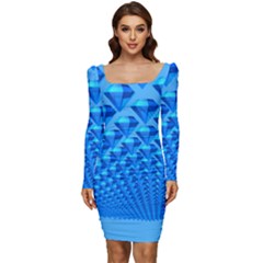 Diamond Pattern Women Long Sleeve Ruched Stretch Jersey Dress by Sparkle